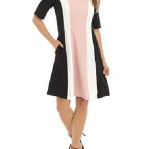 Elegant Colorblock Dress - Black, White, and Pink NWOT